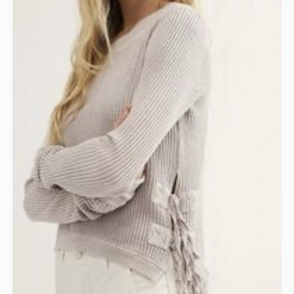 Free People One Waffle Knit Thermal Small Cropped Interlaken Top Cotton High-Low